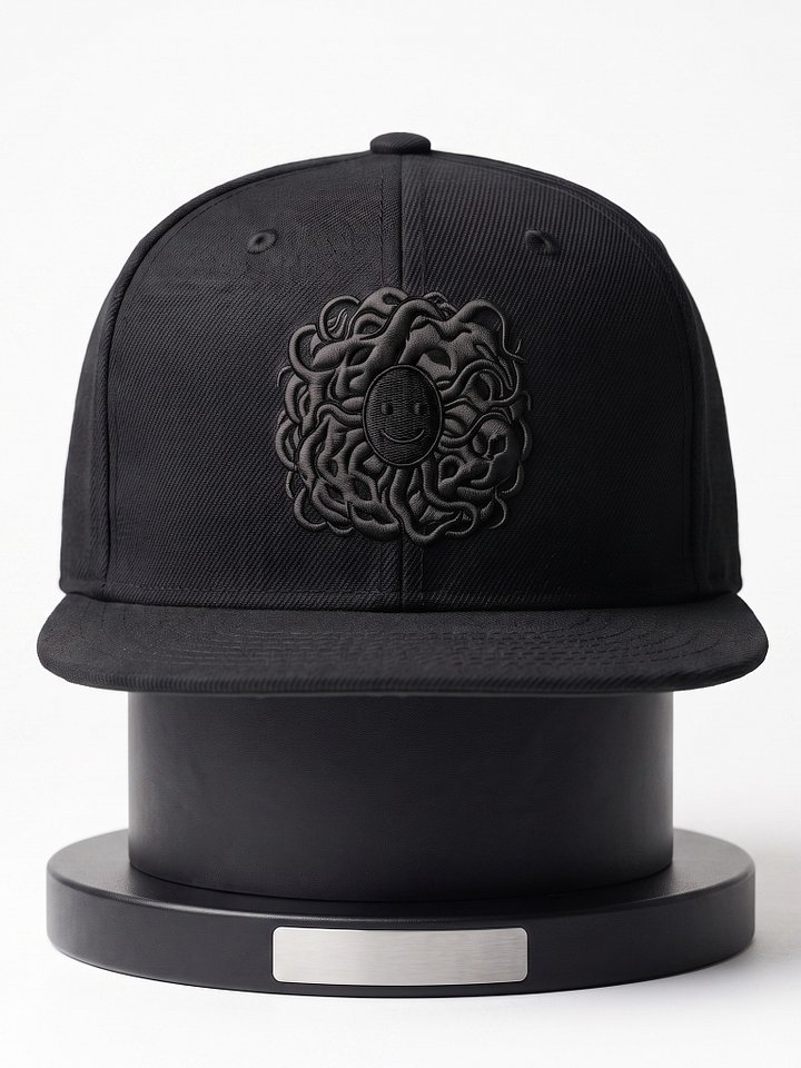 The Shoggoth Cap, Blackout — all-black embroidered flat-brim.