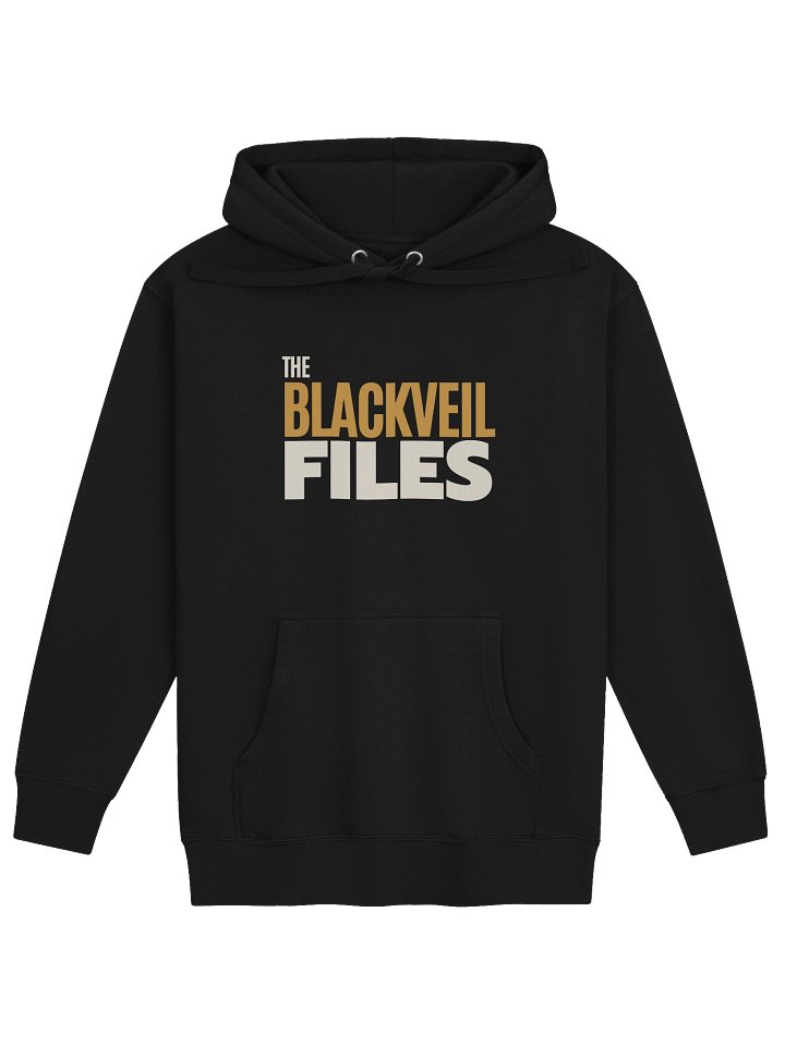 The BLACKVEIL Files Hoodie — black with the gold and bone wordmark on the chest.
